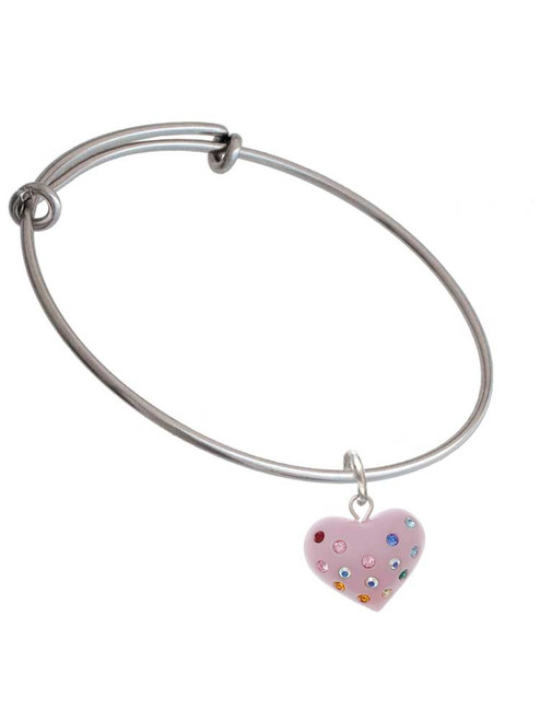 Pink Resin Heart Charm Bangle Bracelet