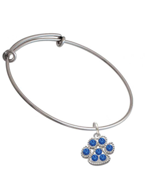 Large Paw with Blue Crystals Charm Bangle Bracelet