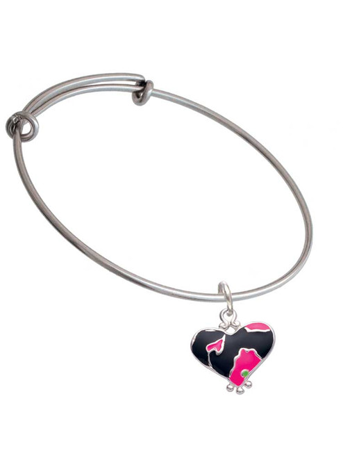 Hot Pink Large Cheetah Print Heart Charm Bangle Bracelet