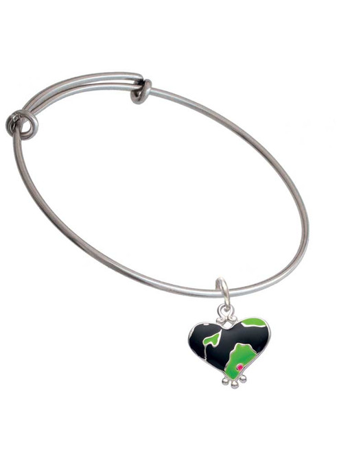 Lime Green Large Cheetah Print Heart Charm Bangle Bracelet