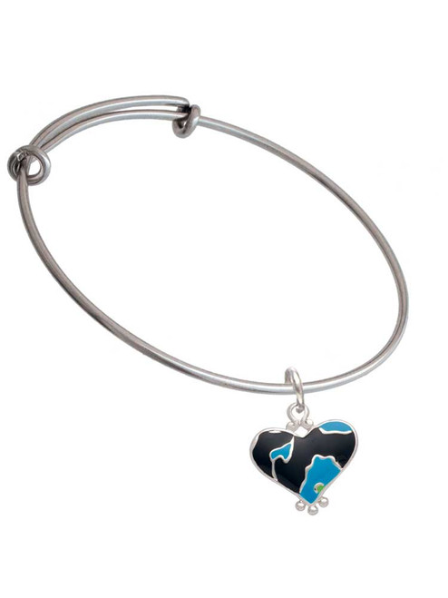 Hot Blue Large Cheetah Print Heart Charm Bangle Bracelet