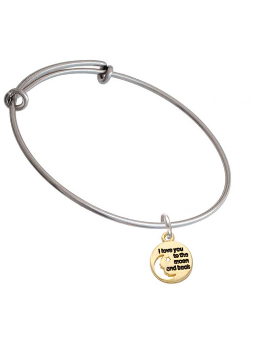 Small Gold Tone I Love You to the Moon Charm Bangle Bracelet