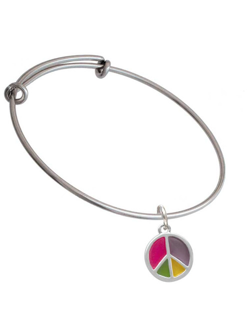 Bright Multicolored Peace Sign Charm Bangle Bracelet