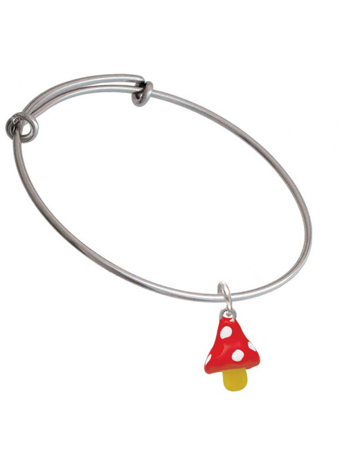 3-D Red and White Mushroom Charm Bangle Bracelet