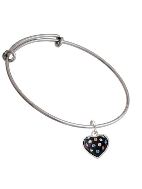 Black Resin Heart with Tropical Crystals Charm Bangle Bracelet