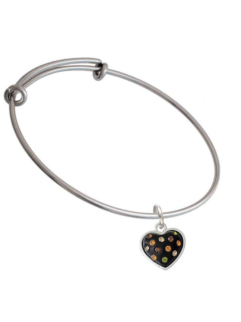 Black Resin Heart with Fall Crystals Charm Bangle Bracelet
