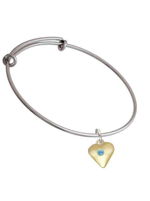 Large March - Hot Blue Crystal Gold Tone Heart Charm Bangle Bracelet