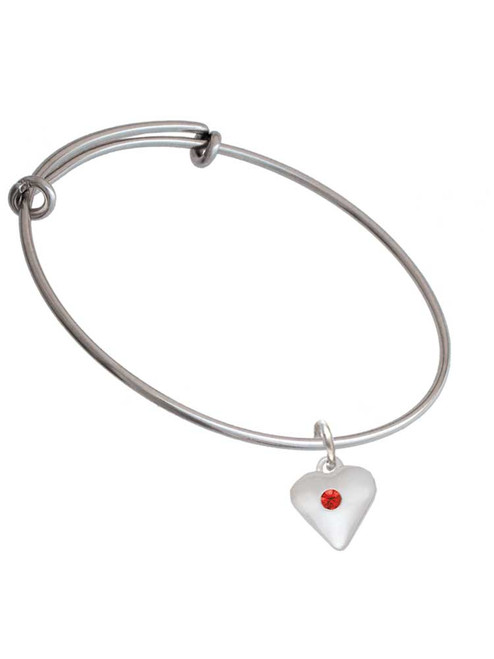 Large July - Red Crystal Heart Charm Bangle Bracelet