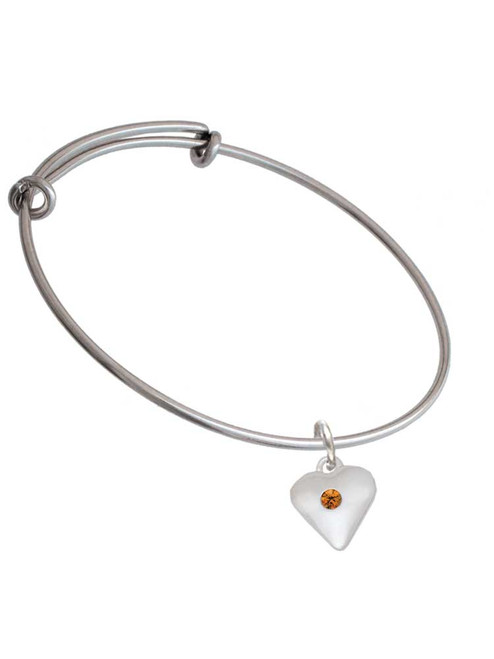 Large November - Yellow Crystal Heart Charm Bangle Bracelet