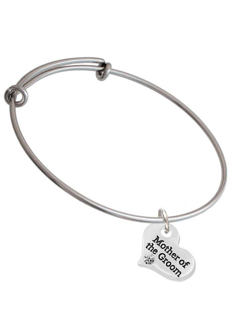 Large Mother of the Groom Heart Charm Bangle Bracelet