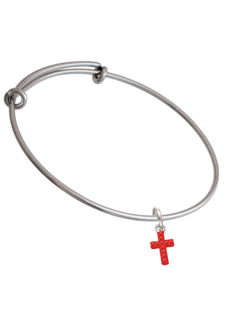 Small Red Crystal Cross Charm Bangle Bracelet