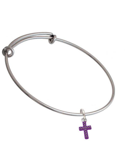 Small Purple Crystal Cross Charm Bangle Bracelet