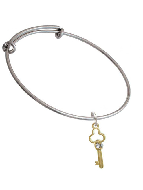 Trefoil Key with Crystals Charm Bangle Bracelet