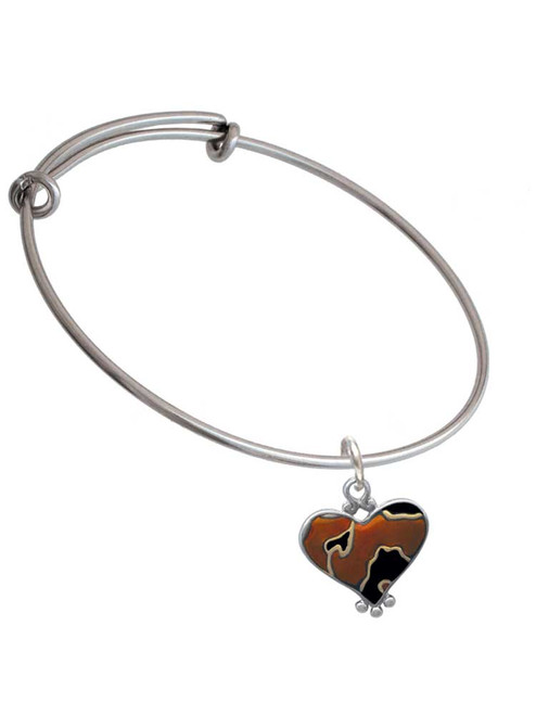 Two Tone Enamel Cheetah Print Heart Charm Bangle Bracelet