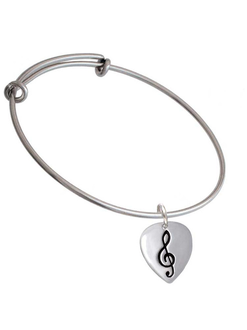 Large Clef on Guitar Pick Charm Bangle Bracelet