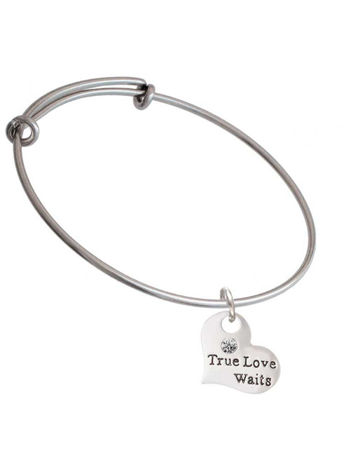 Large True Love Waits Heart Charm Bangle Bracelet