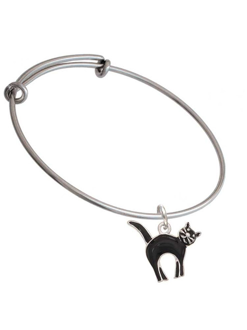 Black Standing Cat Charm Bangle Bracelet
