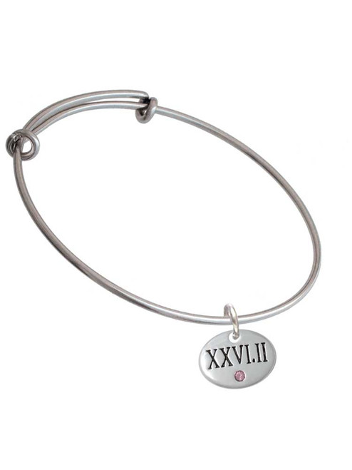 Marathon with Pink Crystal Roman Numeral Charm Bangle Bracelet
