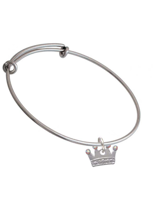 Crown with Crystals and Textured Bottom Charm Bangle Bracelet