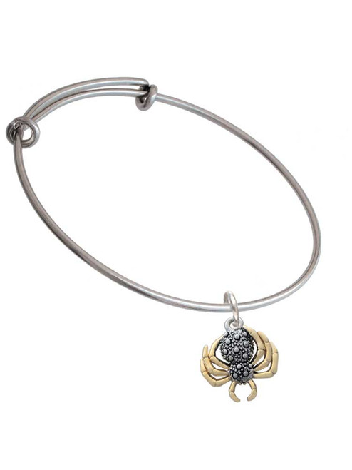 3-D Textured Spider with Gold Tone Legs Charm Bangle Bracelet