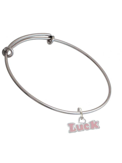 Pink ''Luck'' with Heart Charm Bangle Bracelet