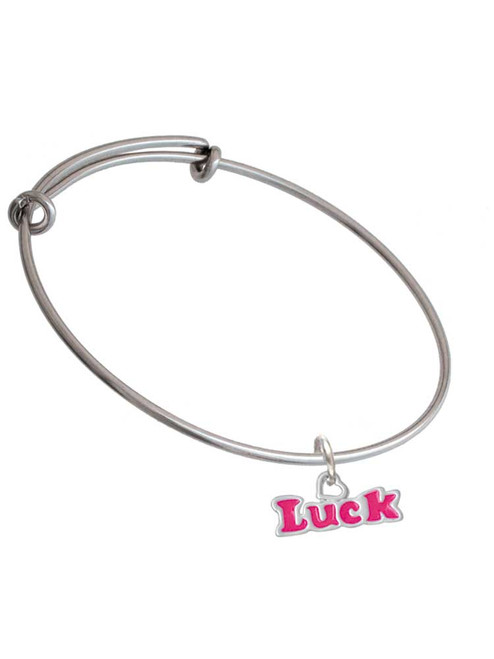 Hot Pink ''Luck'' with Heart Charm Bangle Bracelet
