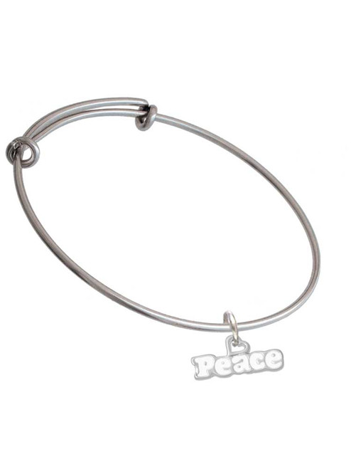 White ''Peace'' with Heart Charm Bangle Bracelet