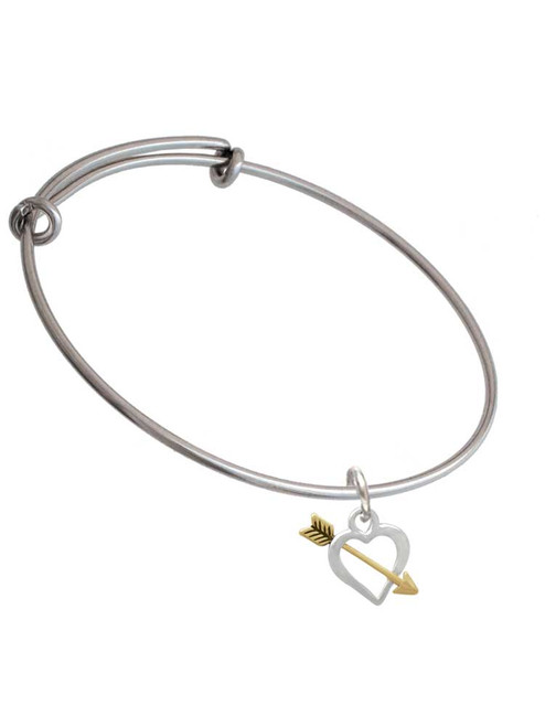 Open Heart with Gold Tone Arrow Charm Bangle Bracelet