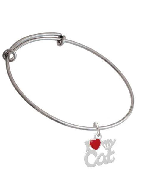 I Heart My Cat Charm Bangle Bracelet