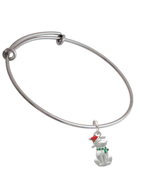 2-D Christmas Dog with Red Hat Charm Bangle Bracelet