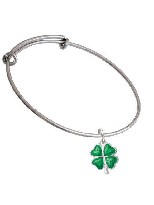 Translucent Green Lucky Four Leaf Clover Charm Bangle Bracelet
