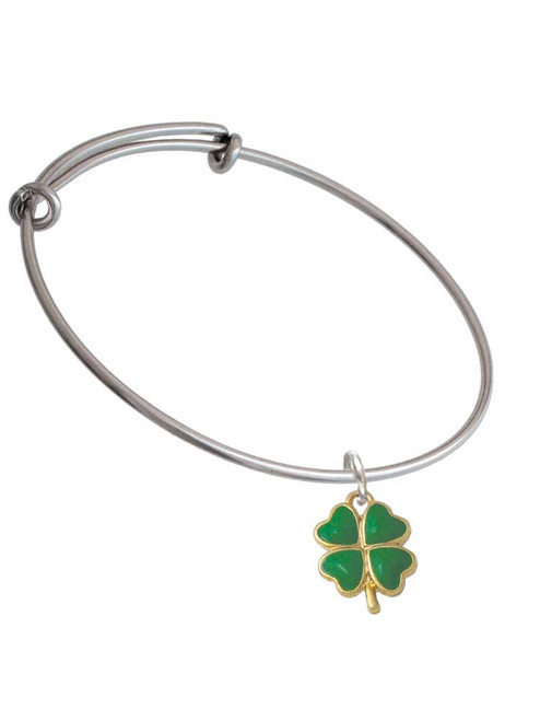Opaque Green Lucky Four Leaf Clover Charm Bangle Bracelet