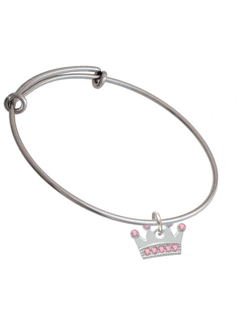 Crown with Light Pink Crystals Charm Bangle Bracelet