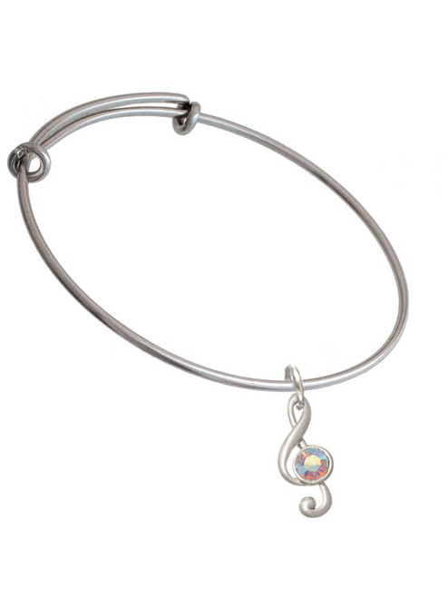 Medium Clef with AB Crystal Charm Bangle Bracelet