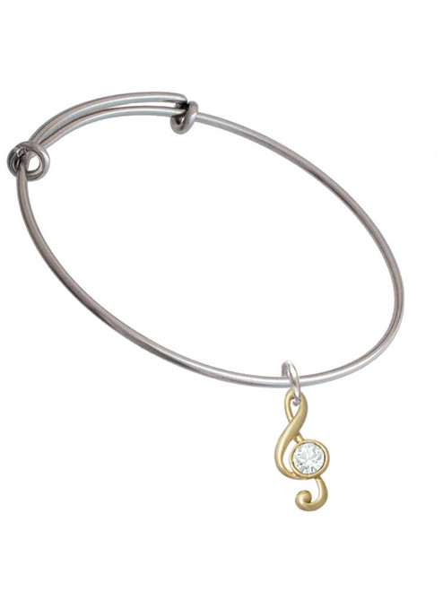 Medium Gold Tone Clef with Crystal Charm Bangle Bracelet
