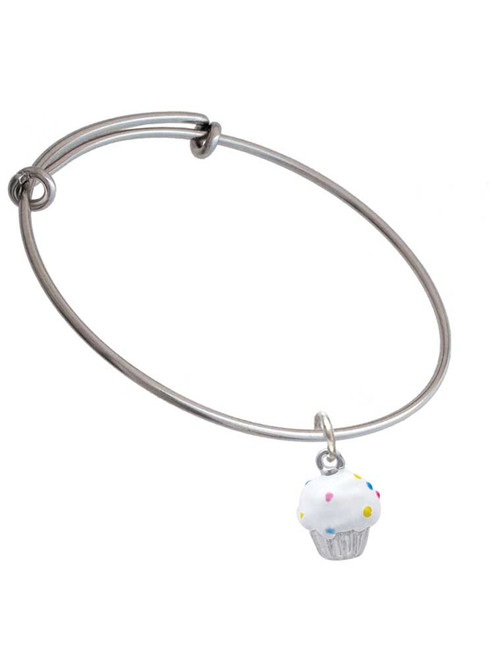3-D White Cupcake with Sprinkles Charm Bangle Bracelet