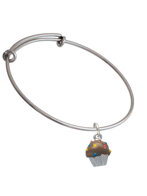 3-D Chocolate Cupcake with Sprinkles Charm Bangle Bracelet