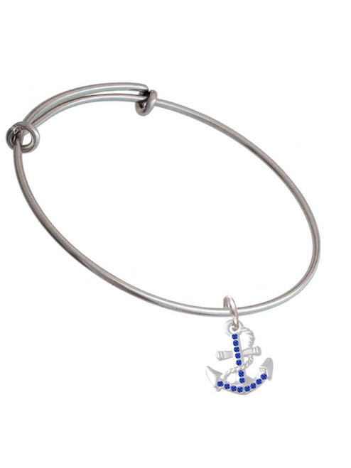 Blue Crystal Anchor Charm Bangle Bracelet