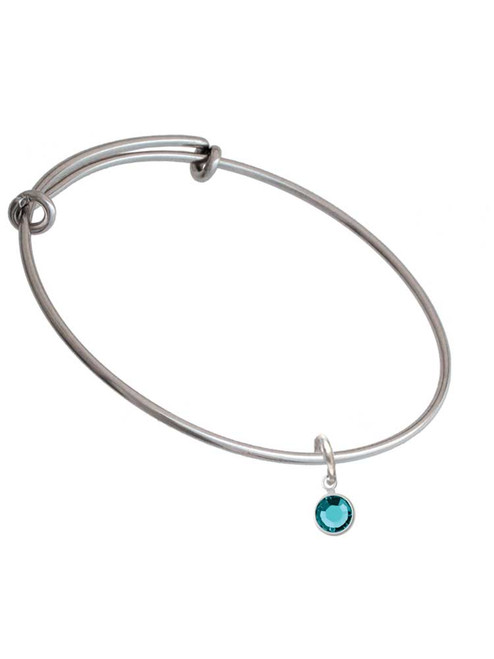 Crystal Teal Channel Drop Charm Bangle Bracelet