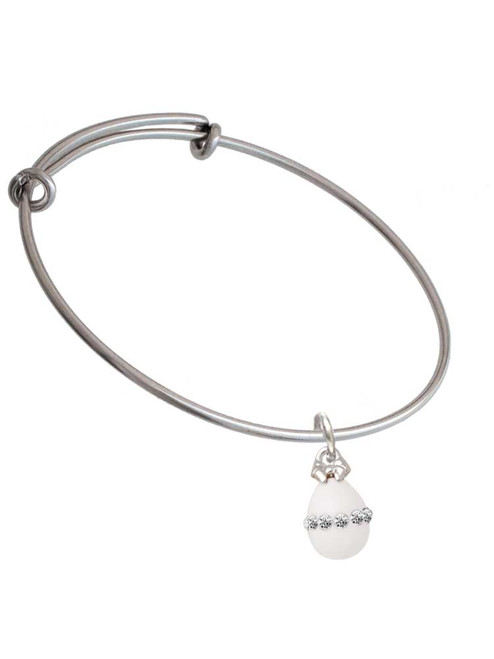 White Easter Egg with Clear Crystal Band Charm Bangle Bracelet