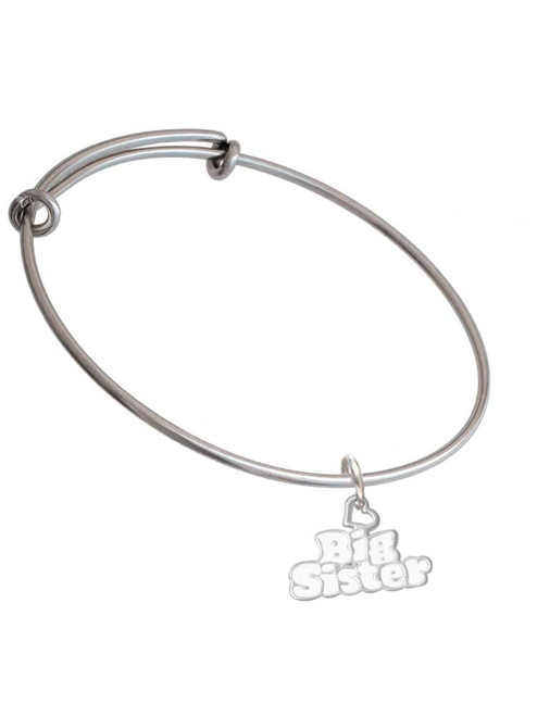 White ''Big Sister'' with Heart Charm Bangle Bracelet