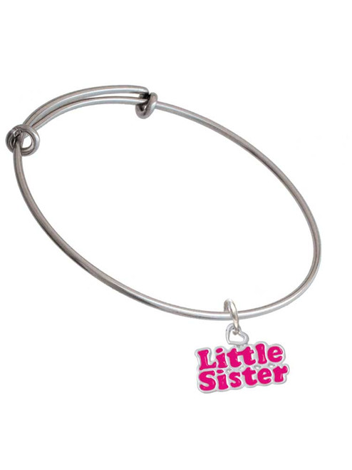 Hot Pink ''Little Sister'' with Heart Charm Bangle Bracelet