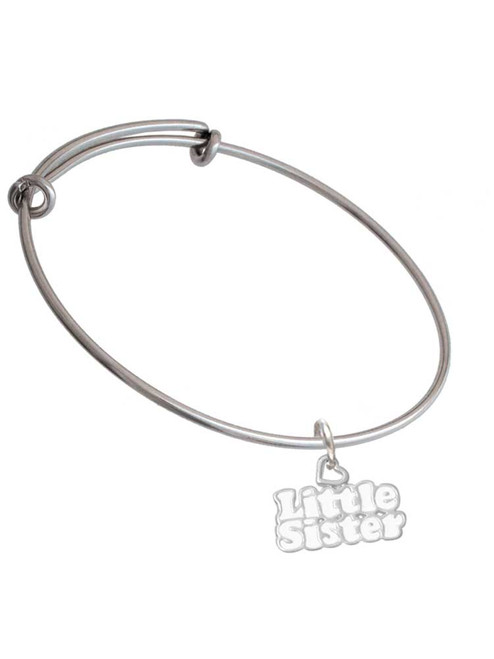 White ''Little Sister'' with Heart Charm Bangle Bracelet