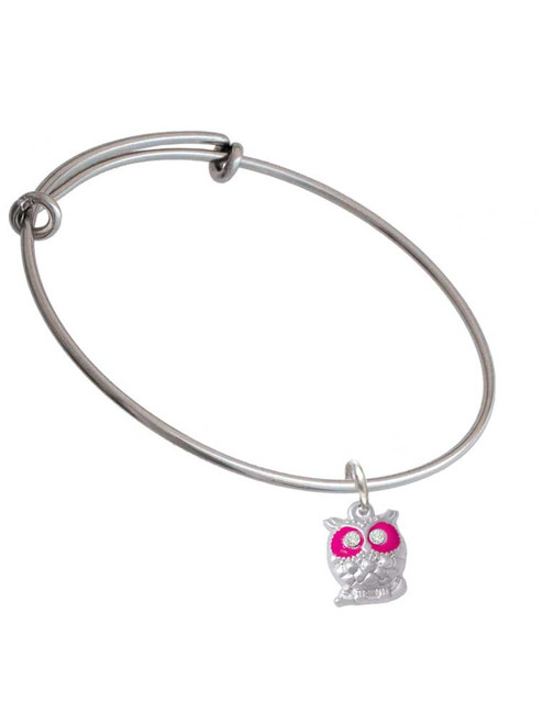 Owl with Hot Pink & Clear Crystal Eyes Charm Bangle Bracelet