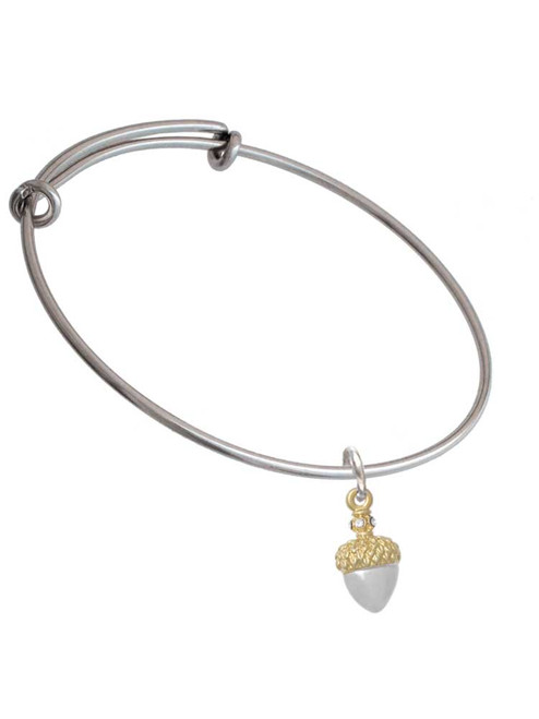 Small Acorn with Gold Tone Top and Crystals Charm Bangle Bracelet