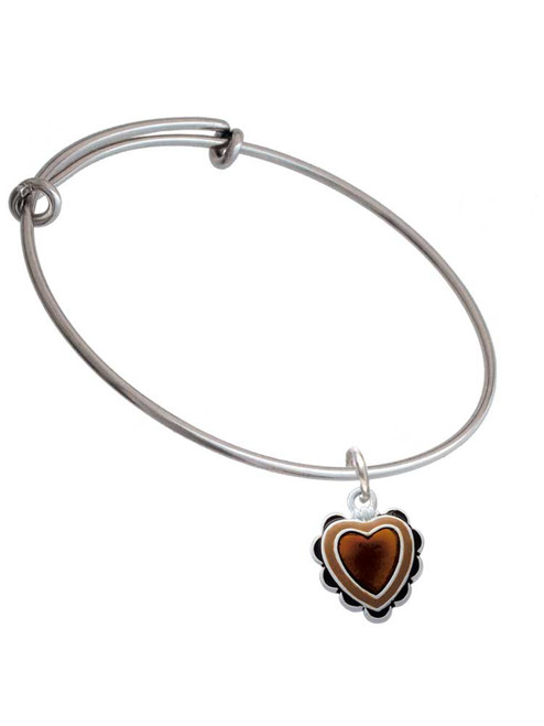 Brown Ruffle Heart Charm Bangle Bracelet