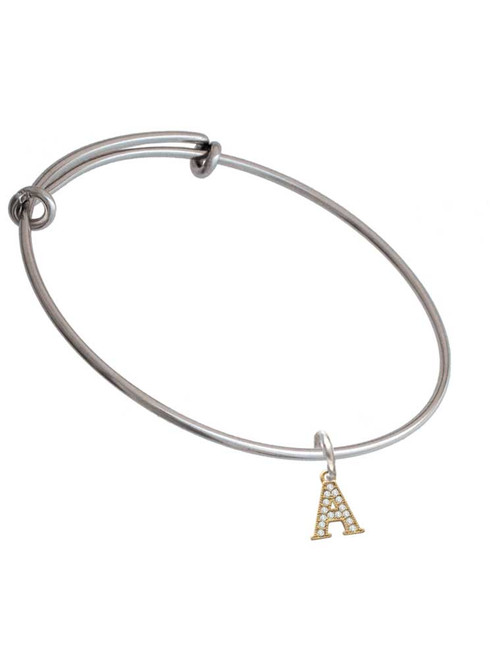 Gold Tone Small Crystal Initial - A - Charm Bangle Bracelet