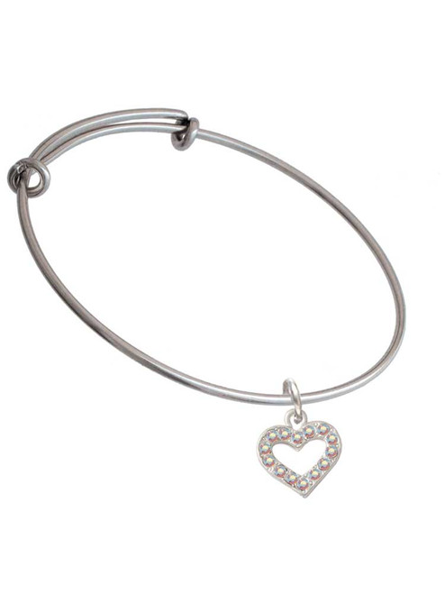 AB Crystal Open Heart Charm Bangle Bracelet