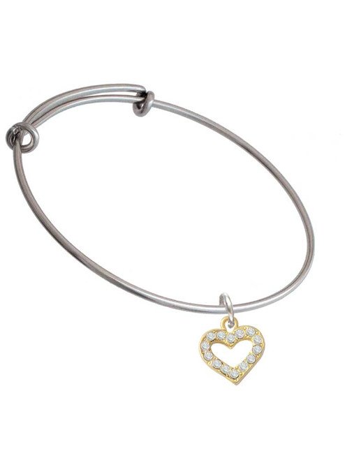 Gold Tone Crystal Open Heart Charm Bangle Bracelet
