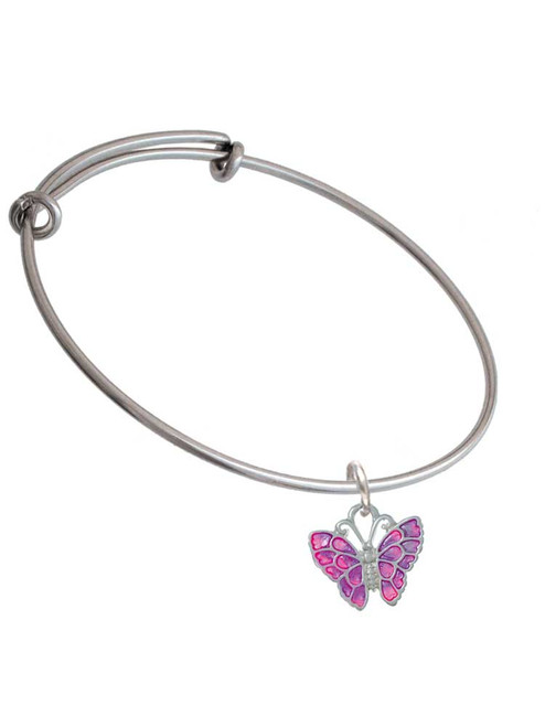 Hot Pink & Purple Butterfly Charm Bangle Bracelet